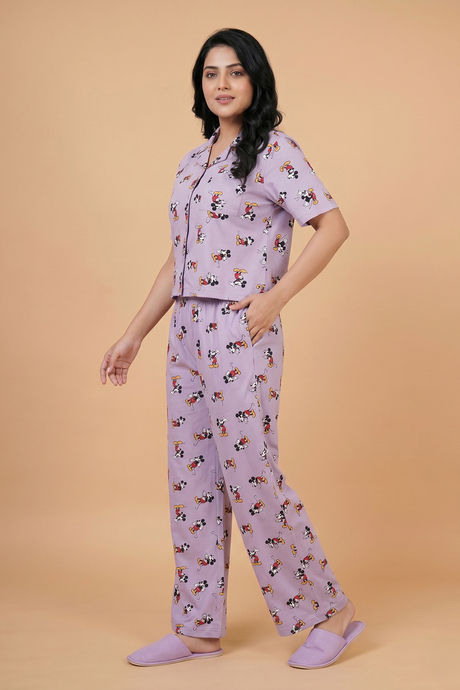 Zivame Mickey & Friends Knit Cotton Loungewear Set - Pastel Lilac — image 4